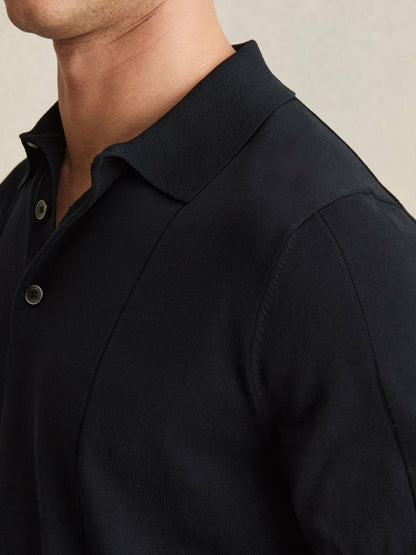 Cotton-Silk Polo Shirt in Navy | Reiss Men Featured