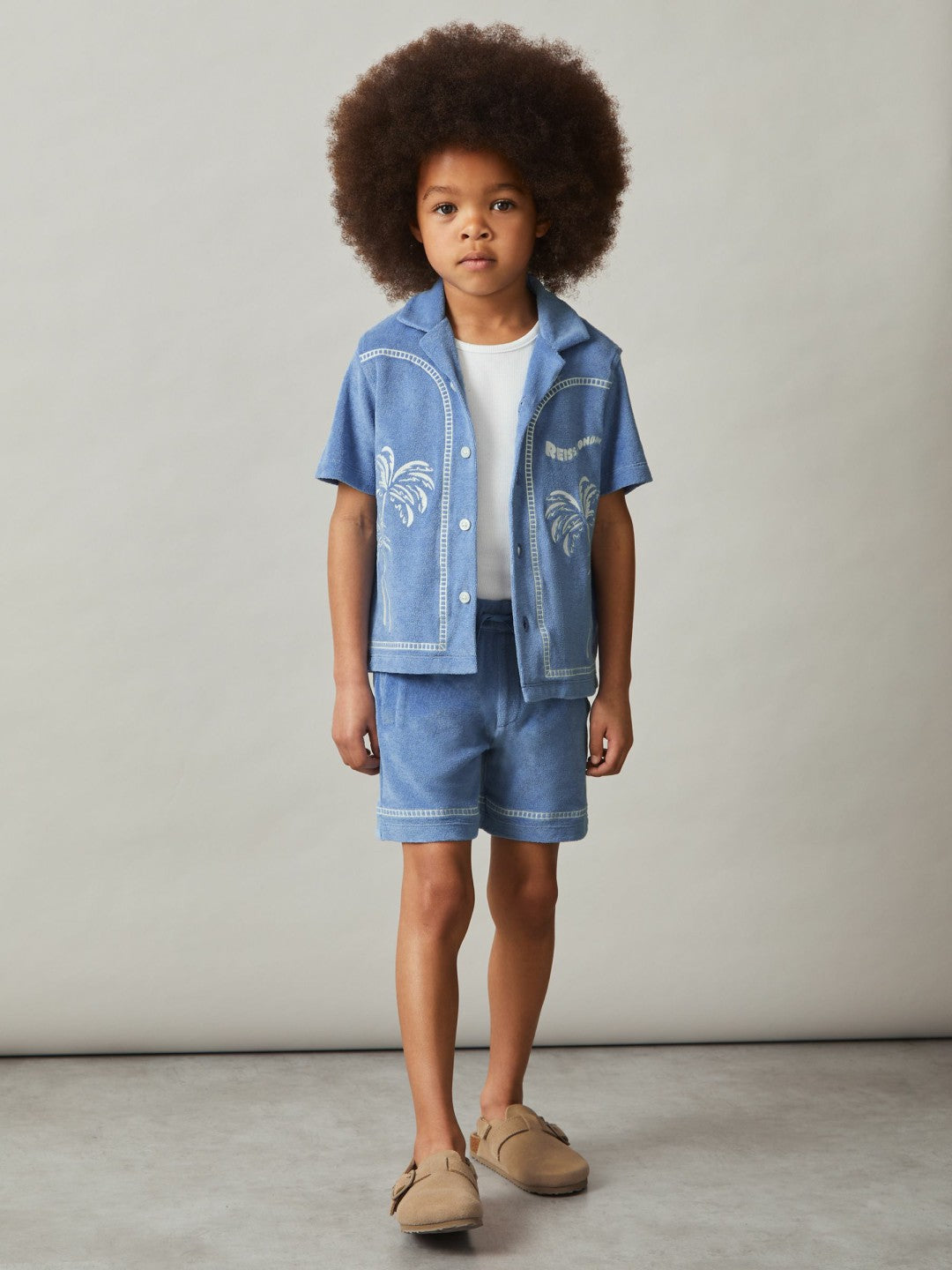 13-14 yrs Towelling Brand-Embroidered Shorts in Airforce Blue | Reiss Children & Baby Premium