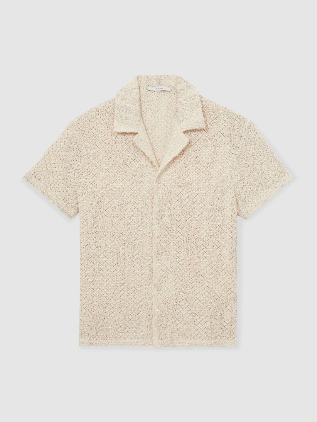 Cotton-Blend Embroidered Crochet Shirt in Oatmeal | Reiss Men Featured