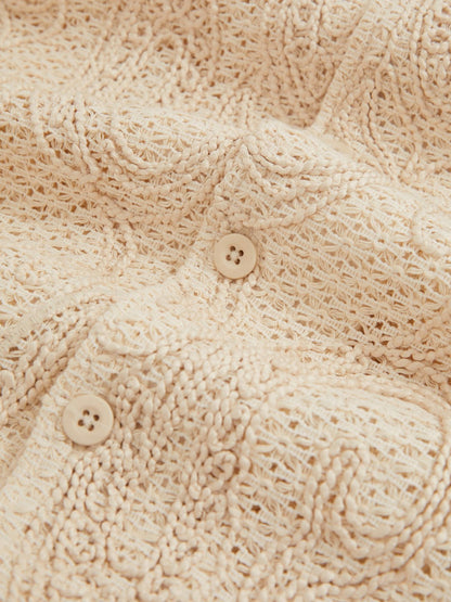 Cotton-Blend Embroidered Crochet Shirt in Oatmeal | Reiss Men Featured