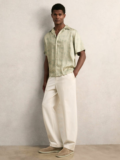 Wave Print Cuban Collar Shirt in Sage Green | Reiss Men Recommended