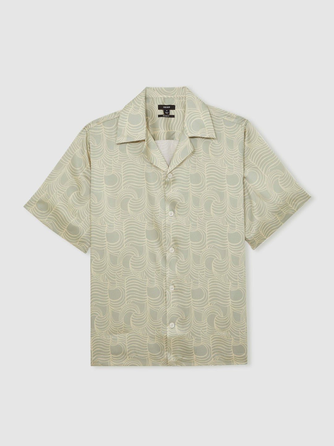 Wave Print Cuban Collar Shirt in Sage Green | Reiss Men Recommended