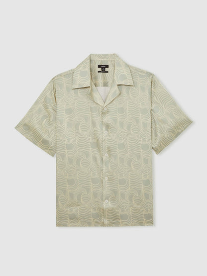 Wave Print Cuban Collar Shirt in Sage Green | Reiss Men Recommended