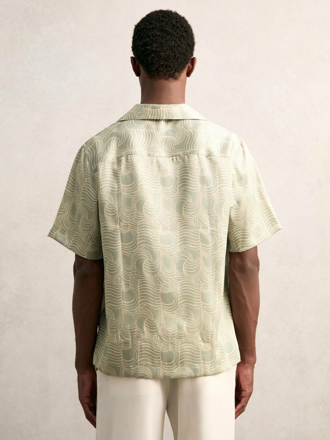 Wave Print Cuban Collar Shirt in Sage Green | Reiss Men Recommended