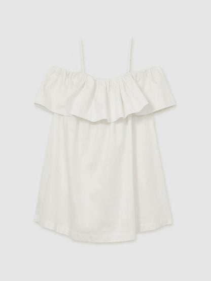Cotton Off Shoulder Mini Dress in Ivory Cream | Reiss Women Premium