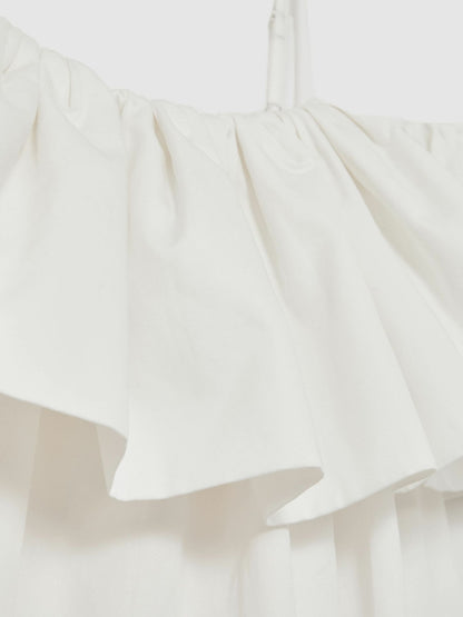 Cotton Off Shoulder Mini Dress in Ivory Cream | Reiss Women Premium