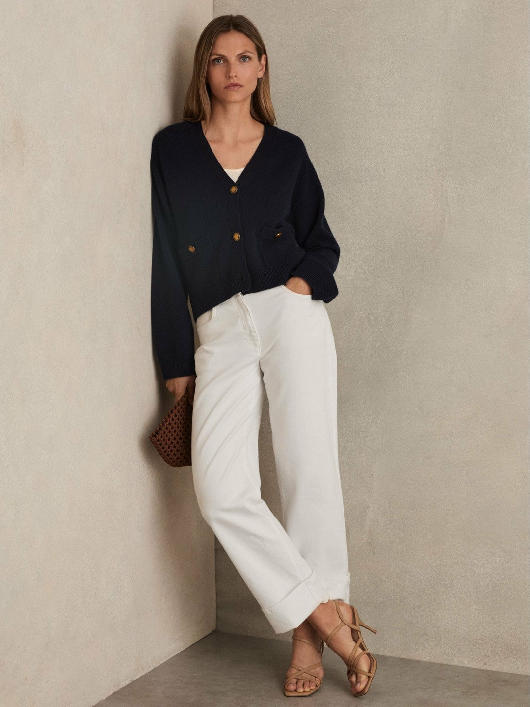 Wool-Cashmere Button Cardigan in Navy | Reiss Women Exclusive