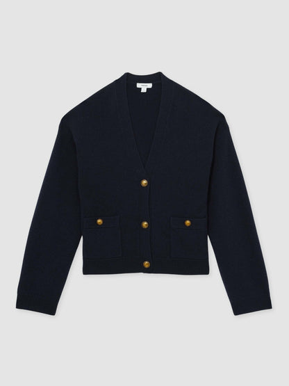 Wool-Cashmere Button Cardigan in Navy | Reiss Women Exclusive