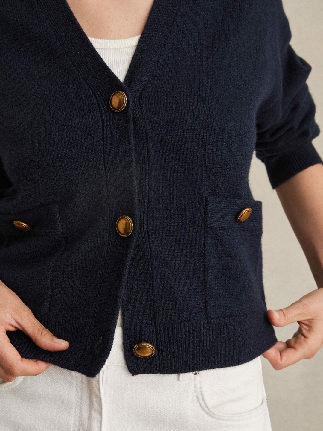Wool-Cashmere Button Cardigan in Navy | Reiss Women Exclusive