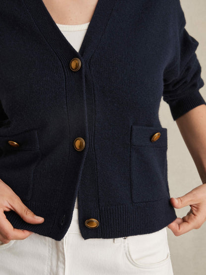 Wool-Cashmere Button Cardigan in Navy | Reiss Women Exclusive