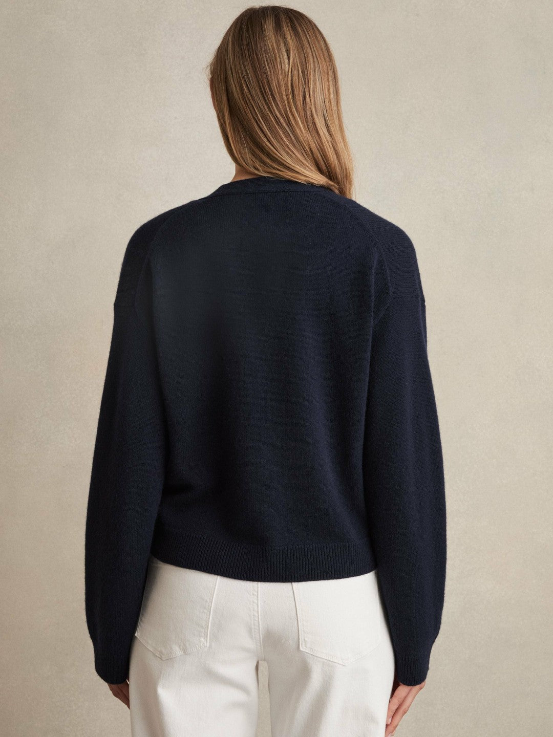 Wool-Cashmere Button Cardigan in Navy | Reiss Women Exclusive
