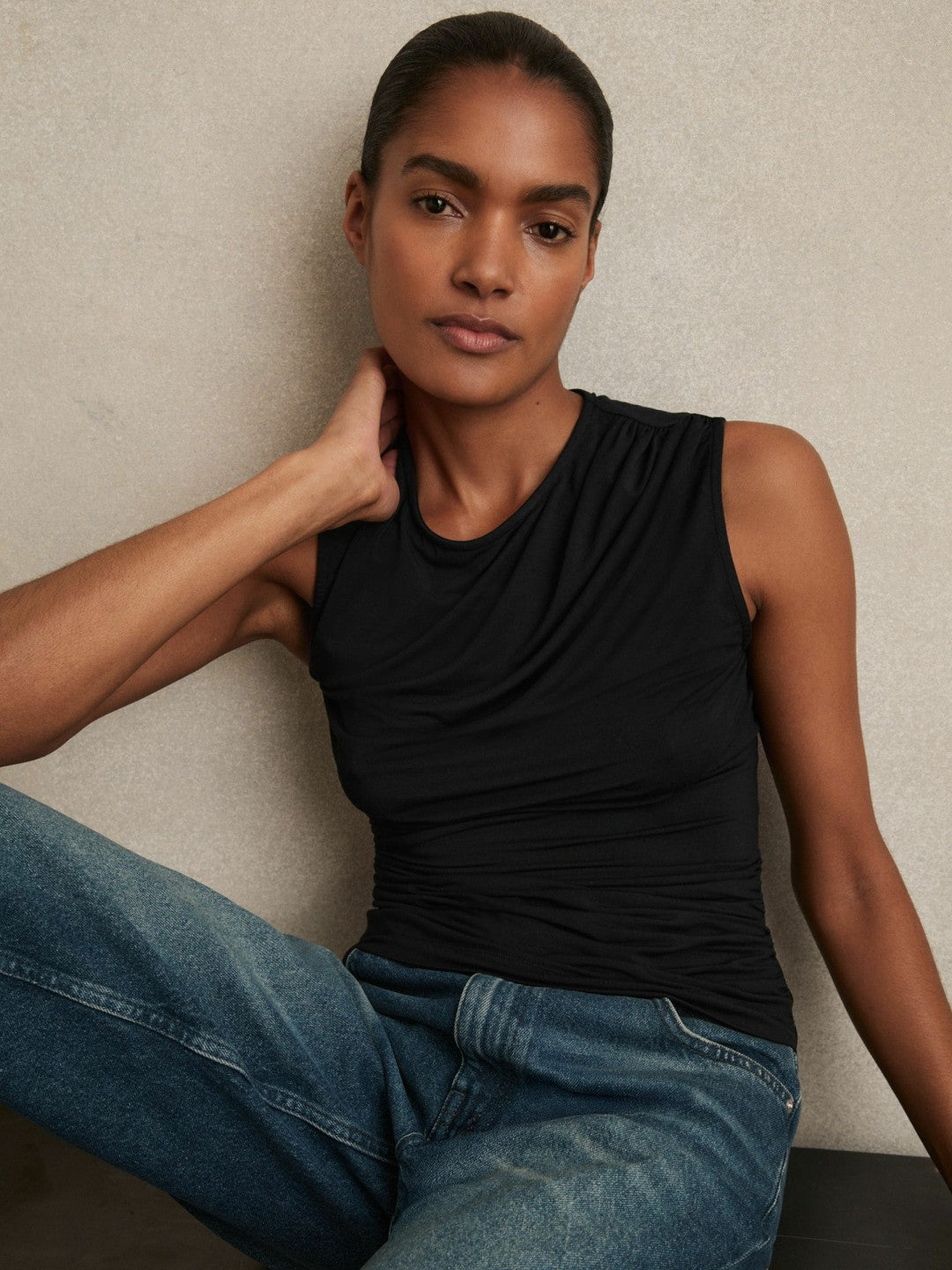 Stretch-Modal Ruched Vest in Black | Reiss Women Trending