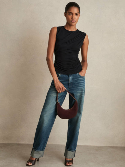 Stretch-Modal Ruched Vest in Black | Reiss Women Trending