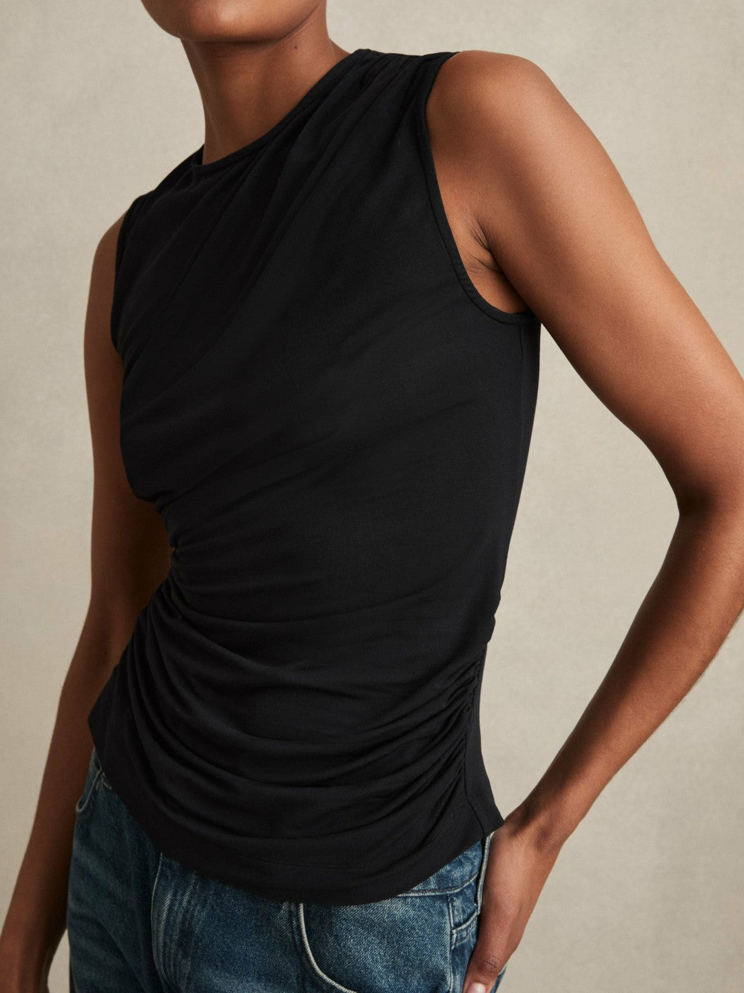Stretch-Modal Ruched Vest in Black | Reiss Women Trending