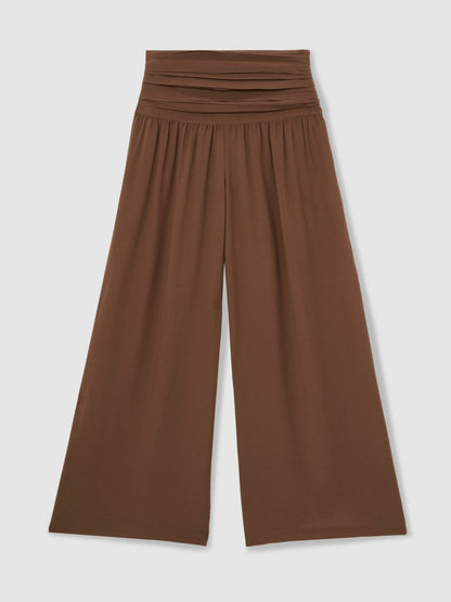 Lyocell Blend Wide Leg Trousers in Brown | Reiss Women Best Seller