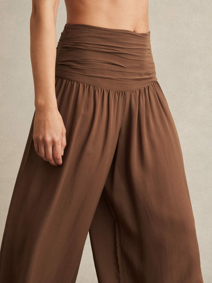 Lyocell Blend Wide Leg Trousers in Brown | Reiss Women Best Seller