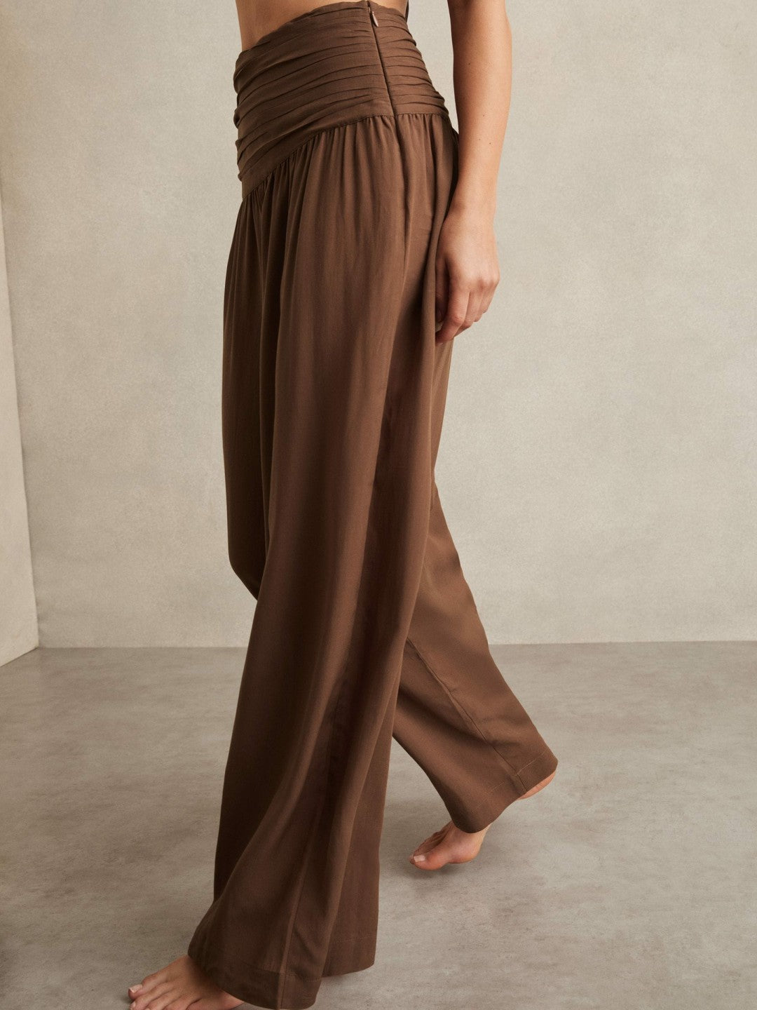 Lyocell Blend Wide Leg Trousers in Brown | Reiss Women Best Seller