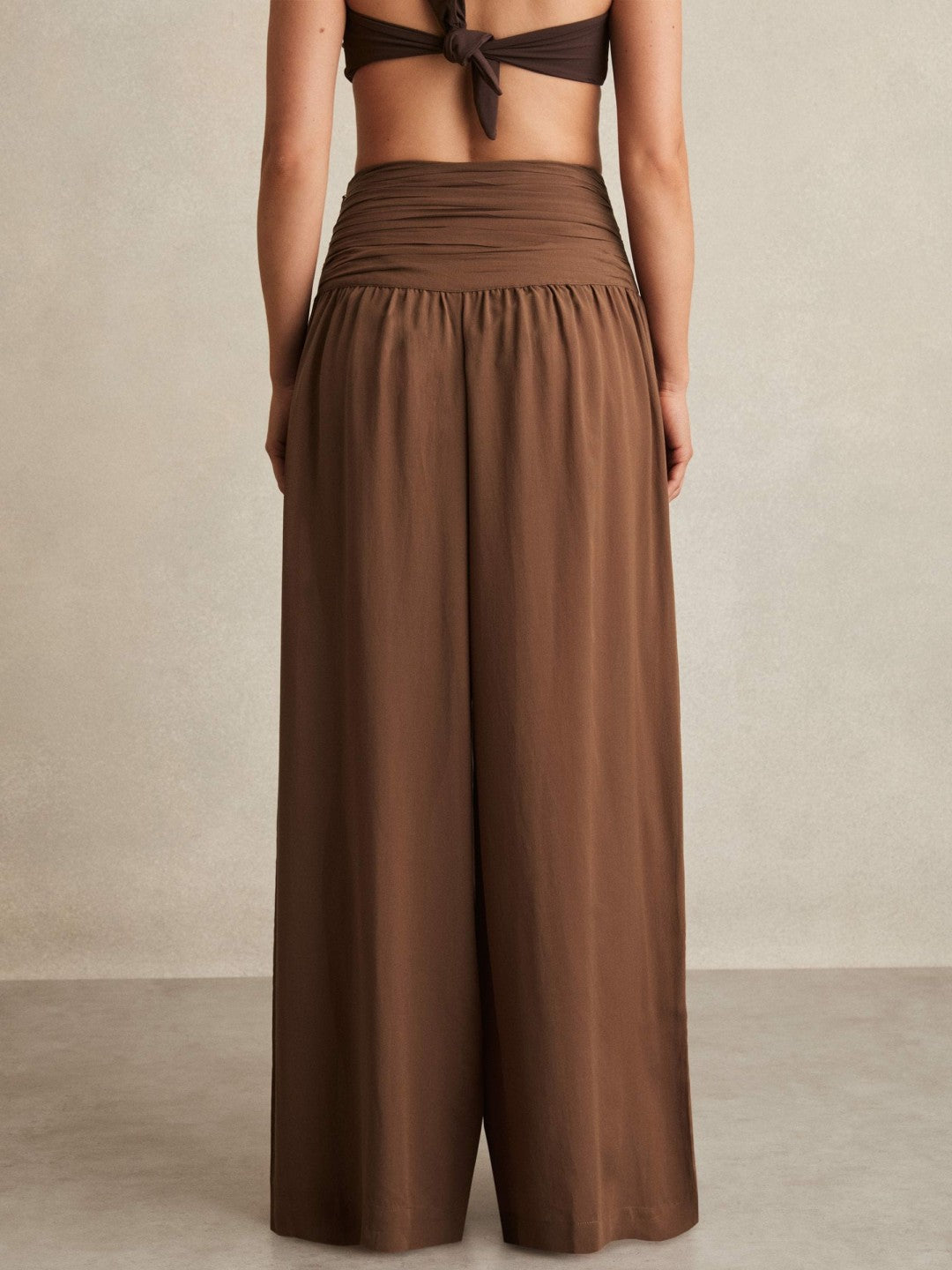 Lyocell Blend Wide Leg Trousers in Brown | Reiss Women Best Seller