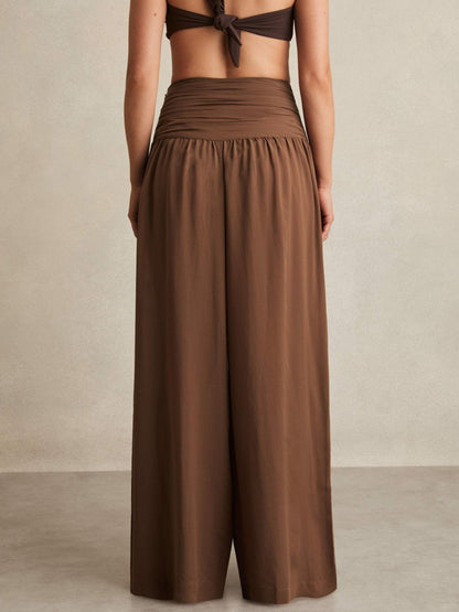 Lyocell Blend Wide Leg Trousers in Brown | Reiss Women Best Seller