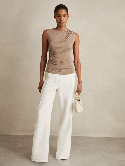 Stretch-Modal Ruched Vest in Mocha Brown | Reiss Women Trending