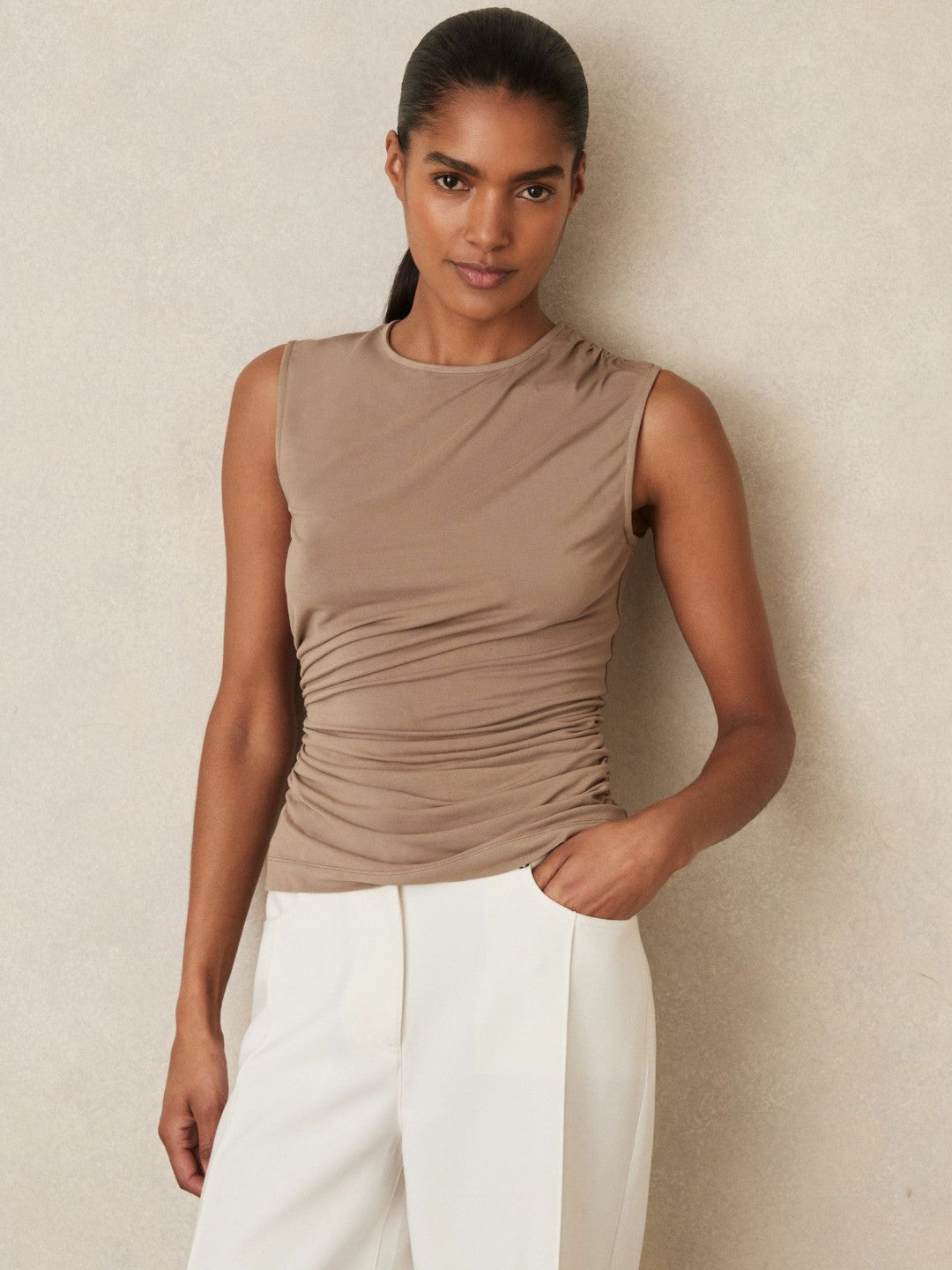 Stretch-Modal Ruched Vest in Mocha Brown | Reiss Women Trending
