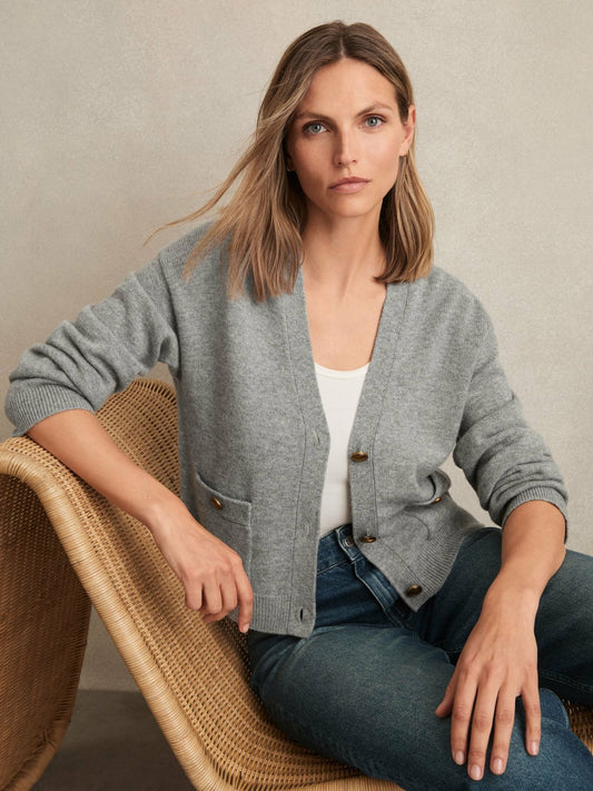 Wool-Cashmere Button Cardigan in Silver Grey | Reiss Women Trending
