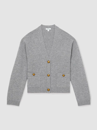 Wool-Cashmere Button Cardigan in Silver Grey | Reiss Women Trending