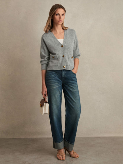 Wool-Cashmere Button Cardigan in Silver Grey | Reiss Women Trending