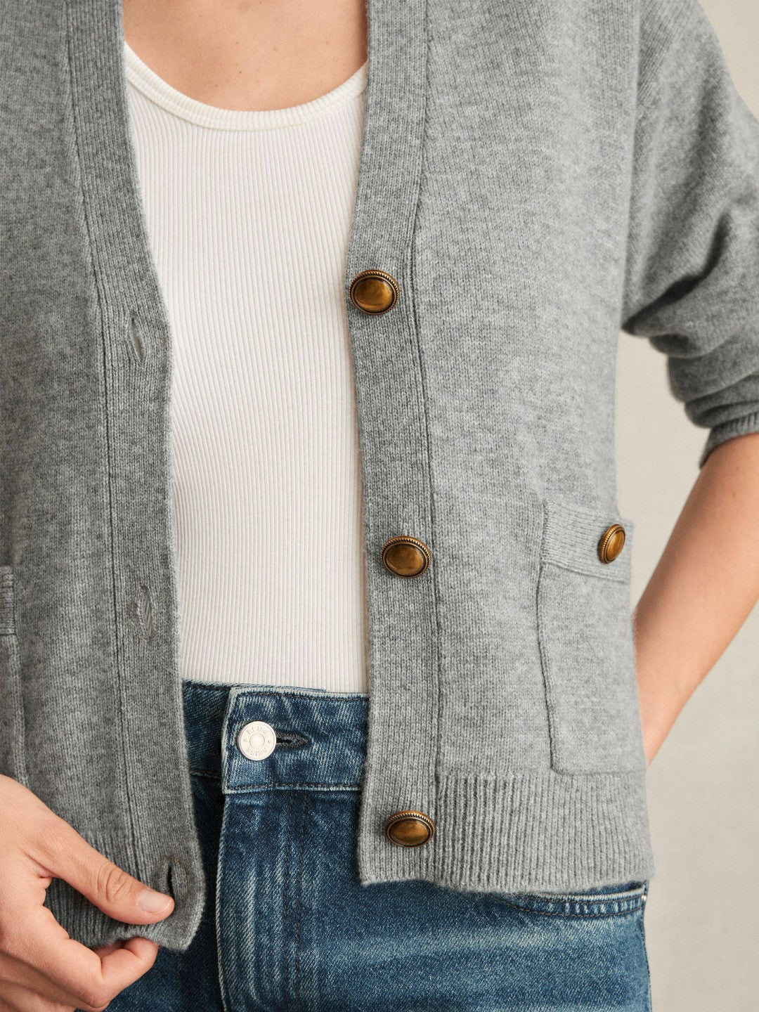 Wool-Cashmere Button Cardigan in Silver Grey | Reiss Women Trending