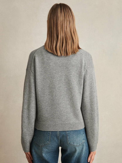 Wool-Cashmere Button Cardigan in Silver Grey | Reiss Women Trending