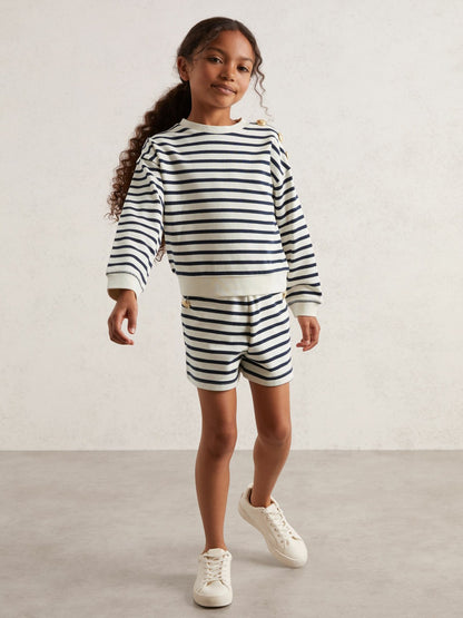 3-9 yrs Stripe Sweatshirt and Shorts Set Cotton-Blend in Navy/Ivory | Reiss Children & Baby Trending