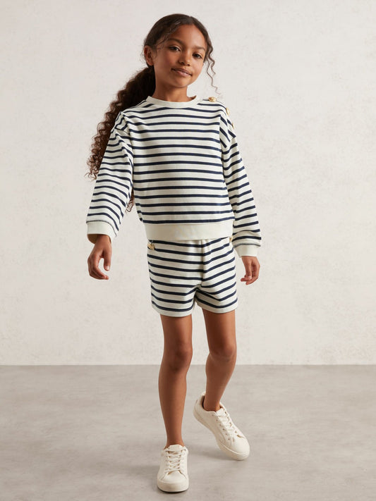 3-9 yrs Stripe Sweatshirt and Shorts Set Cotton-Blend in Navy/Ivory | Reiss Children & Baby Trending