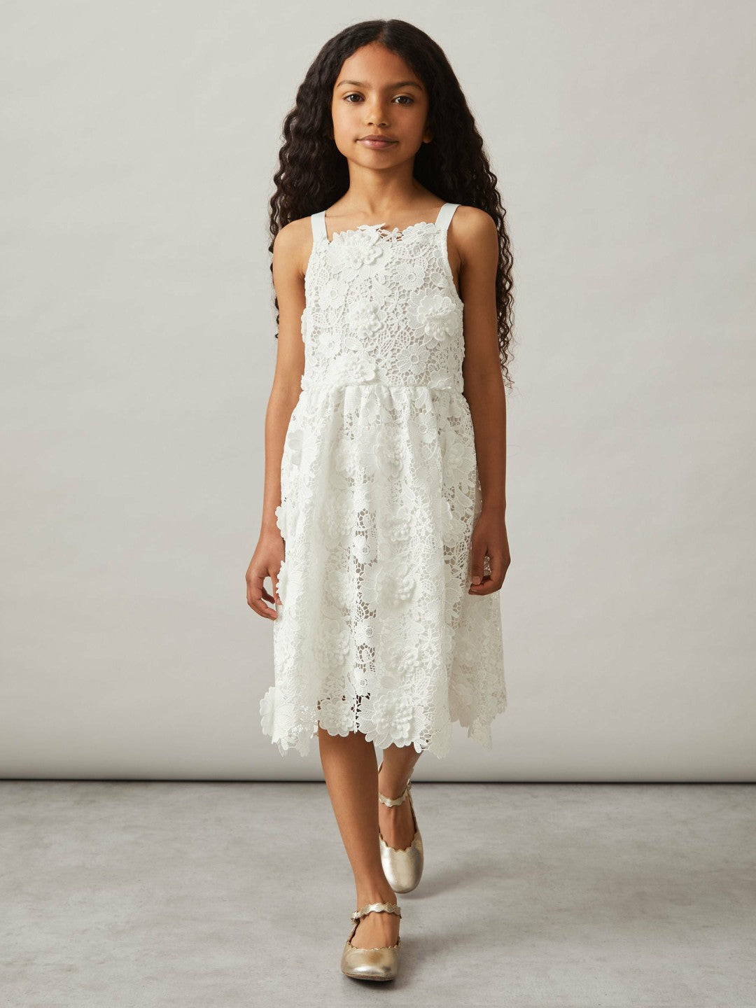 9-13 yrs Guipure-Lace Midi Dress in Ivory | Reiss Children & Baby New