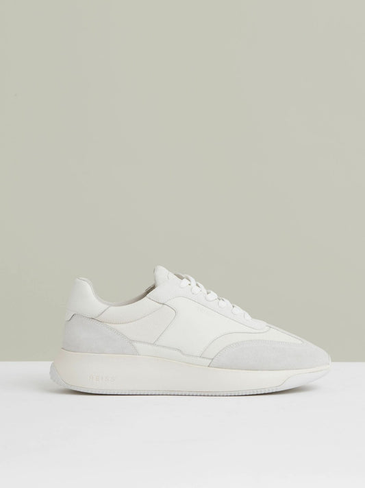 Bonded-Leather Suede Running Trainers in White | Reiss Men Trending