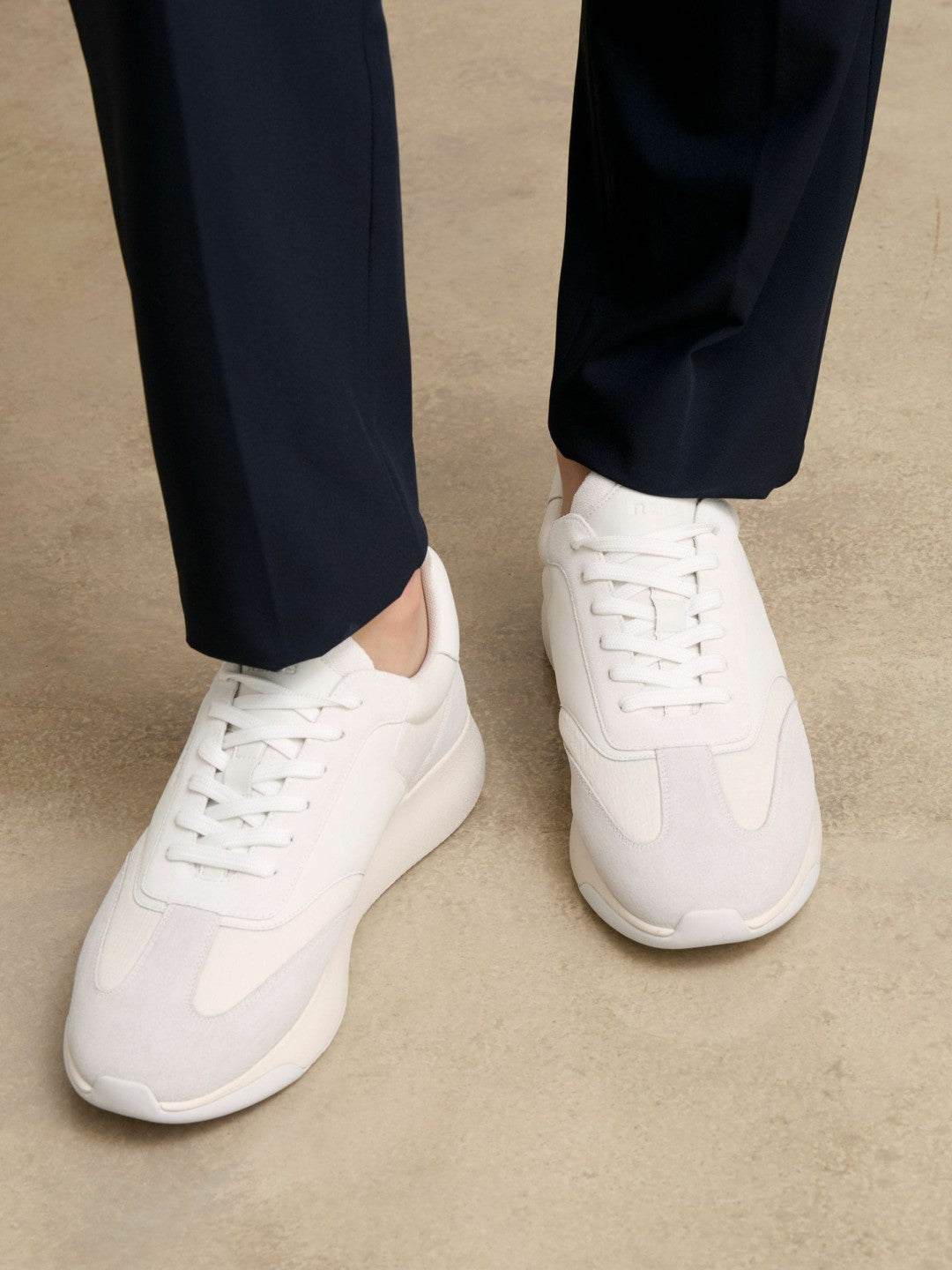 Bonded-Leather Suede Running Trainers in White | Reiss Men Trending