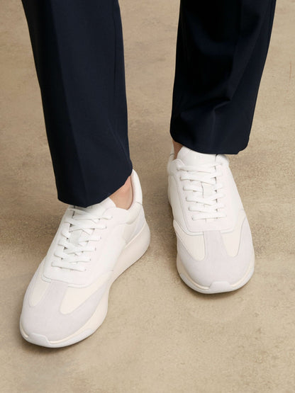 Bonded-Leather Suede Running Trainers in White | Reiss Men Trending