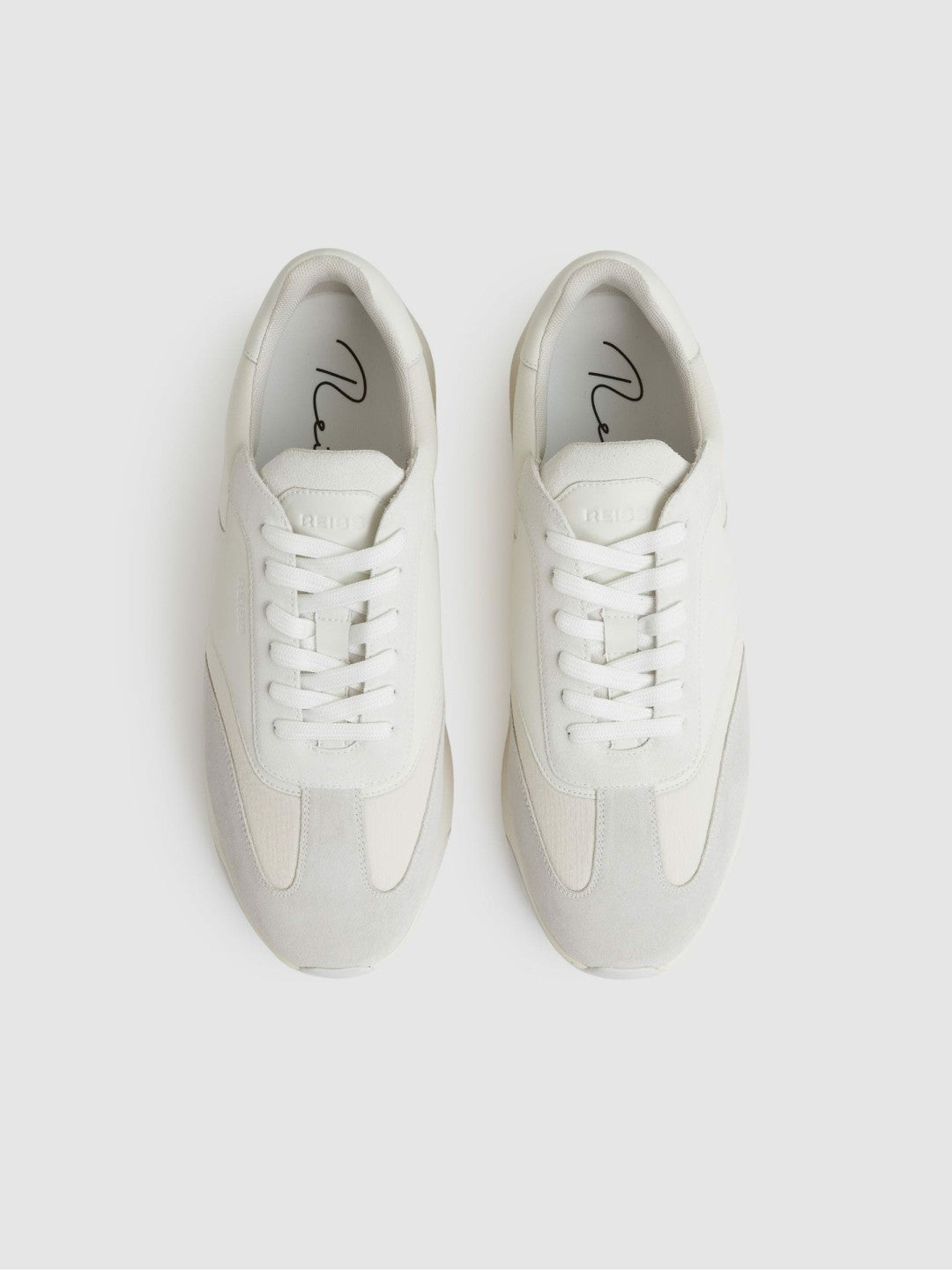 Bonded-Leather Suede Running Trainers in White | Reiss Men Trending