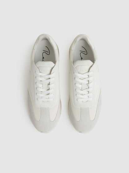 Bonded-Leather Suede Running Trainers in White | Reiss Men Trending