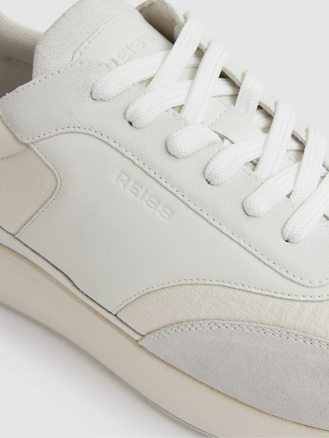 Bonded-Leather Suede Running Trainers in White | Reiss Men Trending