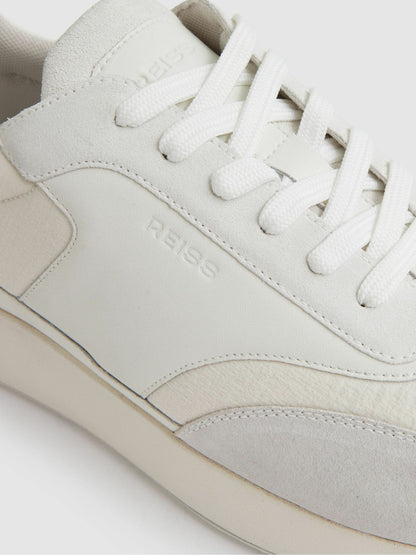 Bonded-Leather Suede Running Trainers in White | Reiss Men Trending