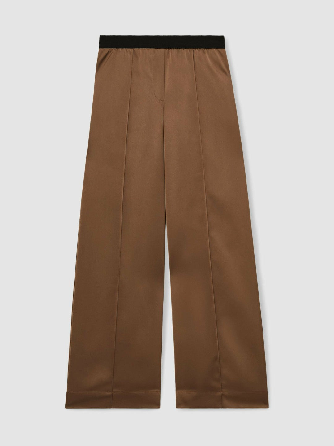 Satin Wide Leg Elastic Waist Trousers in Taupe Neutral | Reiss Women New