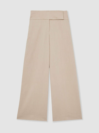 Petite Lyocell-Linen Wide-Leg Trousers in Neutral | Reiss Women New