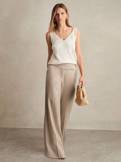 Petite Lyocell-Linen Wide-Leg Trousers in Neutral | Reiss Women New