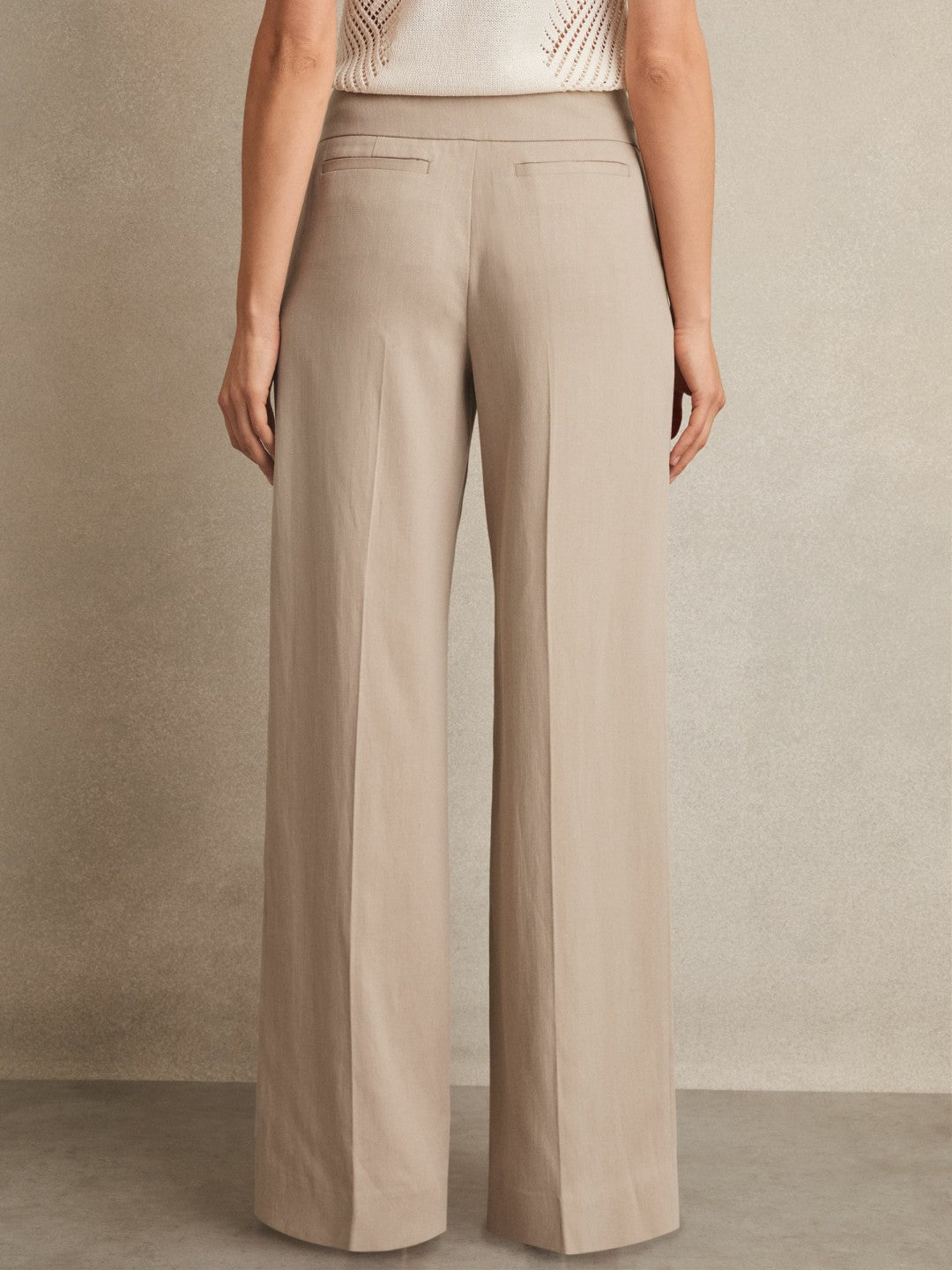 Petite Lyocell-Linen Wide-Leg Trousers in Neutral | Reiss Women New
