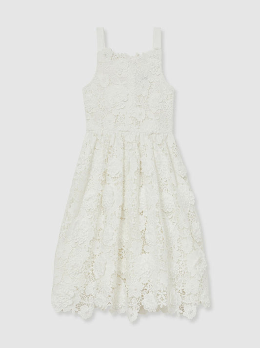 13-14 yrs Guipure-Lace Midi Dress in Ivory | Reiss Children & Baby Popular