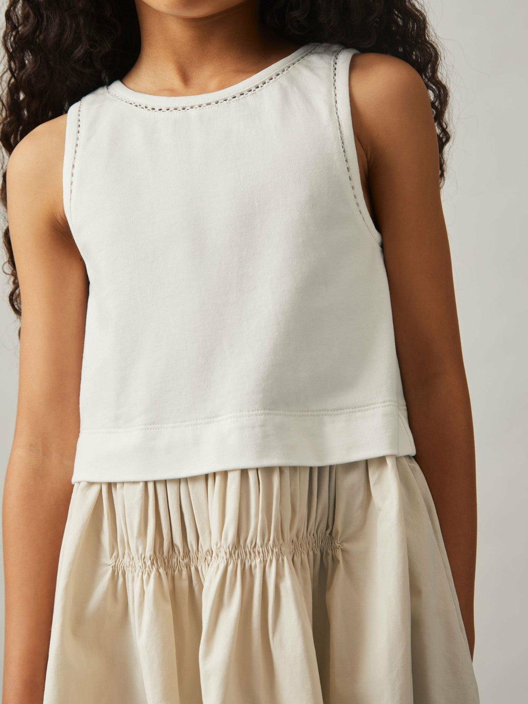 3-9 yrs Cotton Layered Sleeveless Midi Dress in Neutral | Reiss Children & Baby Best Seller