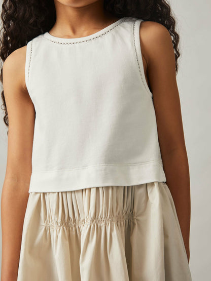 3-9 yrs Cotton Layered Sleeveless Midi Dress in Neutral | Reiss Children & Baby Best Seller