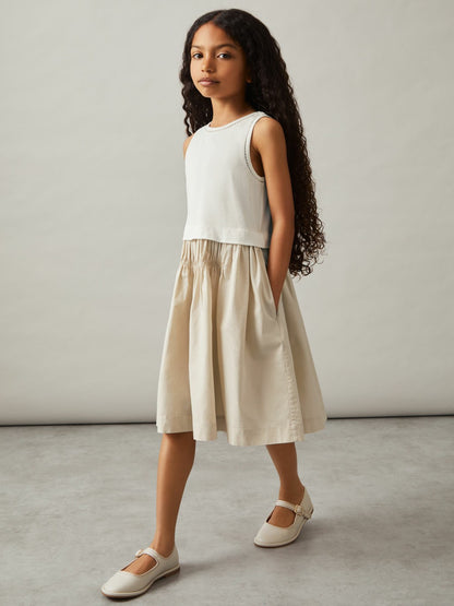 9-13 yrs Cotton Layered Sleeveless Midi Dress in Neutral | Reiss Children & Baby Featured