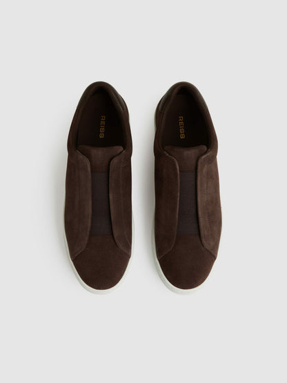 Suede Slip-On Elasticated Trainers in Chocolate Brown | Reiss Men Premium