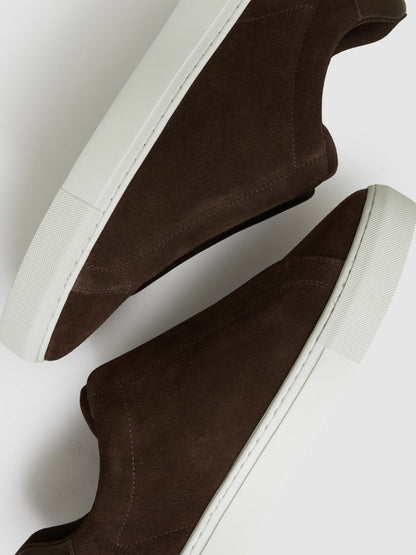 Suede Slip-On Elasticated Trainers in Chocolate Brown | Reiss Men Premium